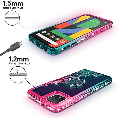 Silverback Google Pixel 4 Case, Moving Liquid Holographic Sparkle Glitter Case with Kickstand, Bling Diamond Bumper W/Ring Slim Google Pixel 4 Case for Girls Women 2019 -Green