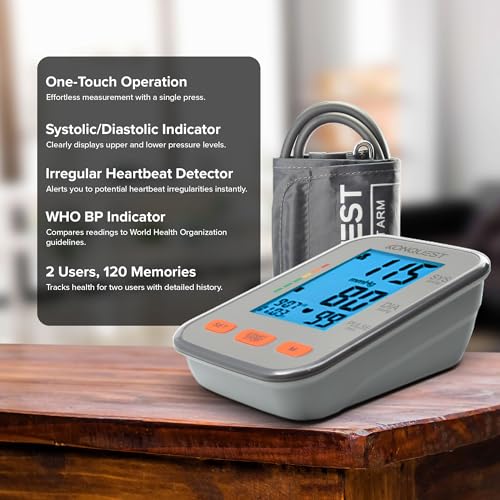 Konquest KBP-2704A Blood Pressure Monitor – Automatic Upper Arm BP Machine with Large Cuff (8.5–16.5 in), Backlit Display, Digital, Irregular Heartbeat Detector – Tensiometro for Home Use - Image 5