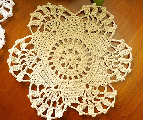 Janef Beige Handmade Crochet Doilies Cotton Table Mats Lace Doilies Doily Round Lace Placemats Crochet Placemat 7 Inches 4Pc #TOP5