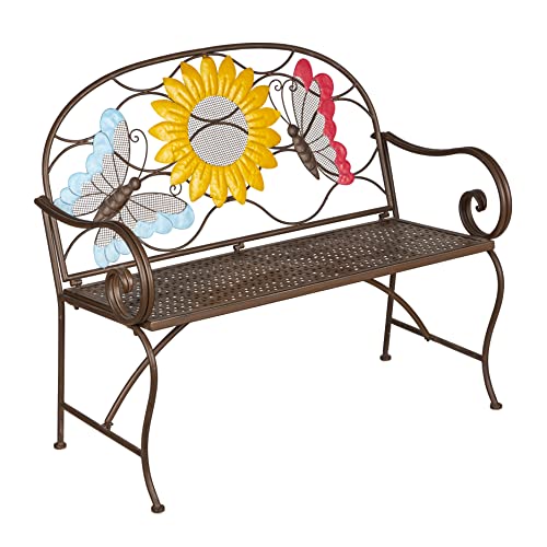 Evergreen Garden Sunflower Garden Bench Outdoors & Indoors | Cast Iron Metal Patio Bench | Outdoor Seating Furniture | Seats for Park, Porch, Deck, Yard
