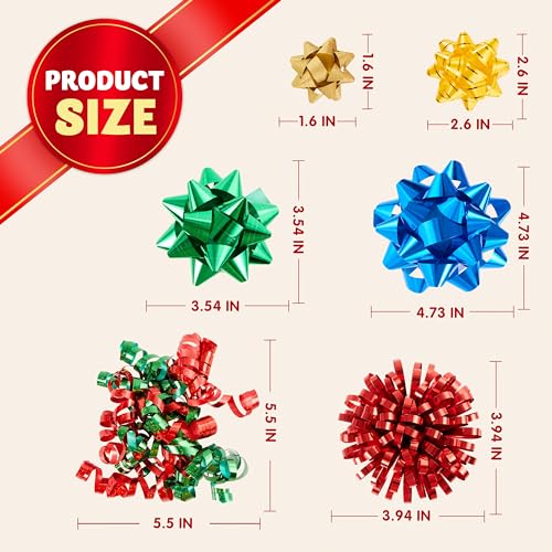 JOYIN 42 Pcs Weihnachten Sortiert Geschenk Schleifen mit 36 Multi-Colored Größe Selbstklebende Geschenk Schleifen… – Ansicht 6
