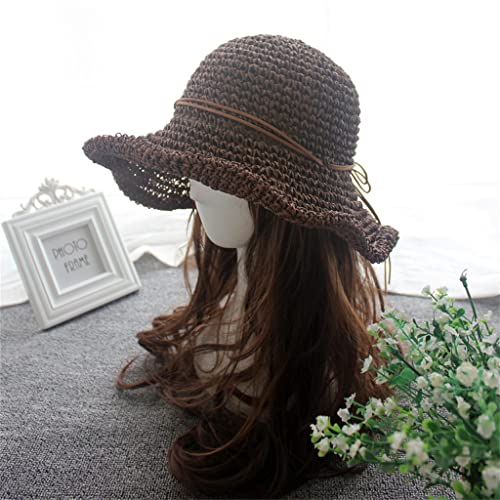 Chapeau de paille de raphia haut de gamme couleur café profond pour femme