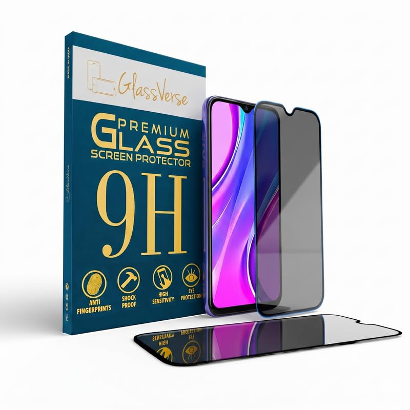 Image of GlassVerse Privacy Tempered Glass for Redmi 9 Prime | Anti Spy Screen Protector, 9H Hardness, Edge to Edge, Case Friendly, Hassle-less Installation Kit Included. (Pack of 2)