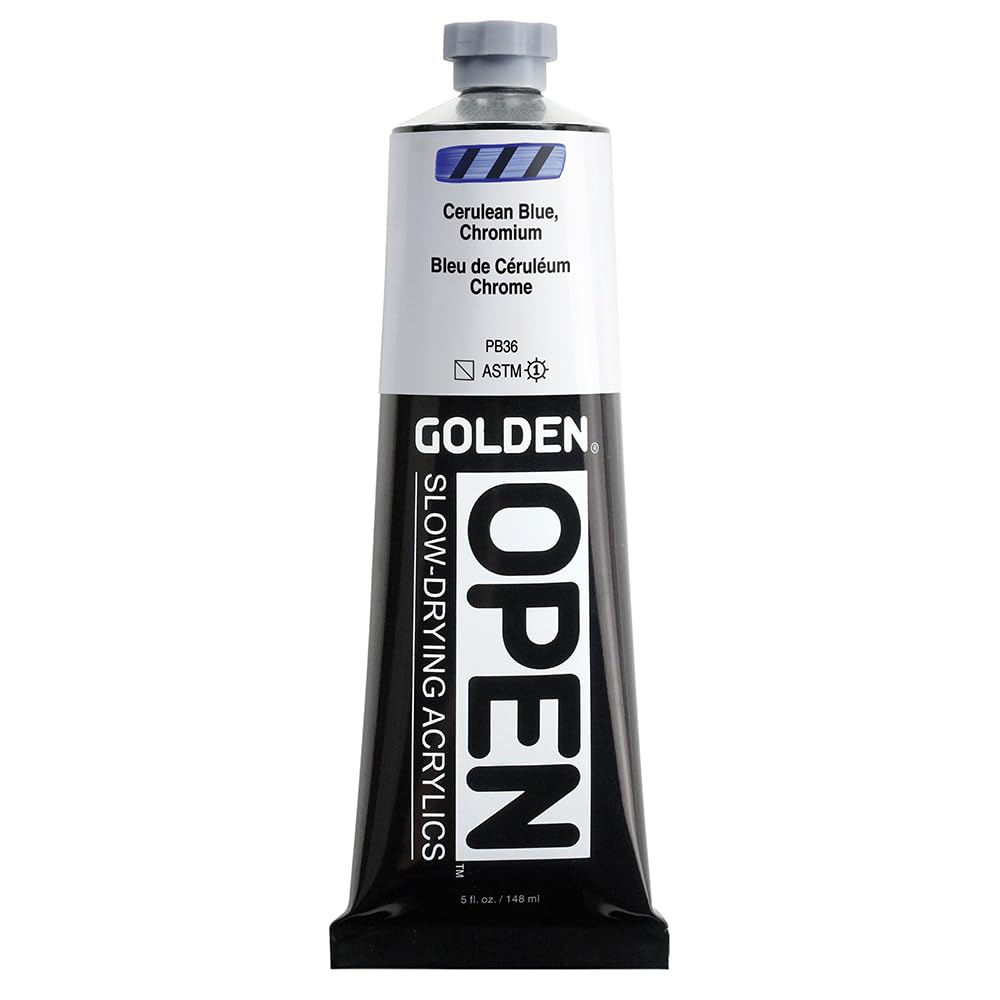 OPEN Slow-Drying Acrylics by GOLDEN, Cerulean Blue Chromium, 5 fl oz. tube, Professional Acrylic Paint, Semi-Transparent