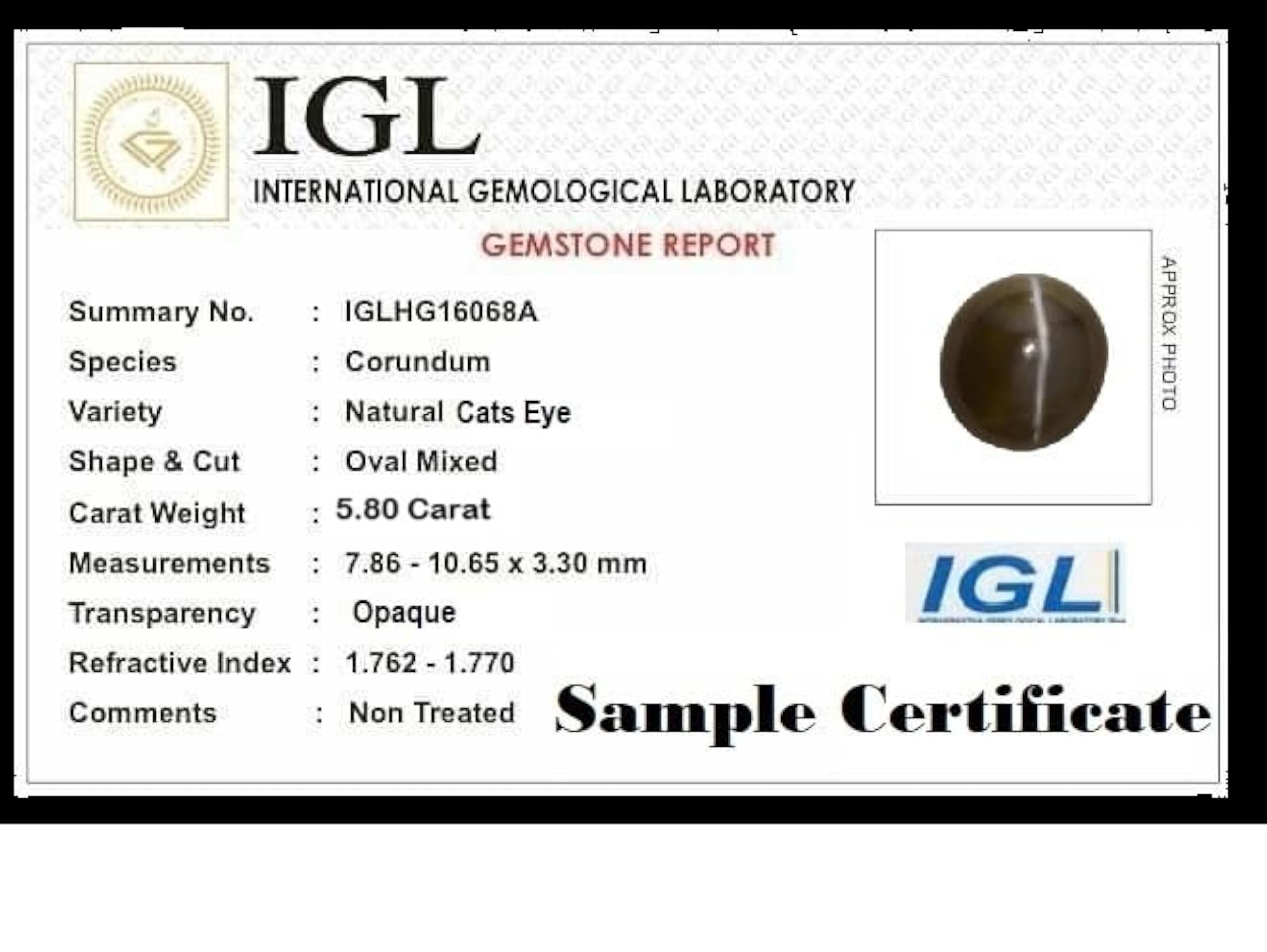 Original Certified 5.80 Carat Ceylon Cats Eye Stone, Gift for Her