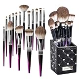 Bueart Design 16PCS Ultra Soft Labeled Makeup Brushes Set with HOLDER case Cosmetic make up brush set (16Pcs Black Rose Red+Holder)