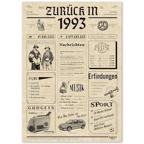 FestySpark Geschenke zum 32 Geburtstag Frau - Schöne Geburtstagskarte 32 Frau und Mann - Geburtstagsgeschenk für Männer 32 - Geburtstagsdekoration 32 Geburtstag Männer und Frauen - Karte 1993