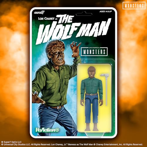 Image of Super7 Reaction+ Universal Monsters The Wolf Man - 3.75 inch The Wolf Man Action Figure with Accessory - Classic Horror Movie Collectibles and Retro Toys
