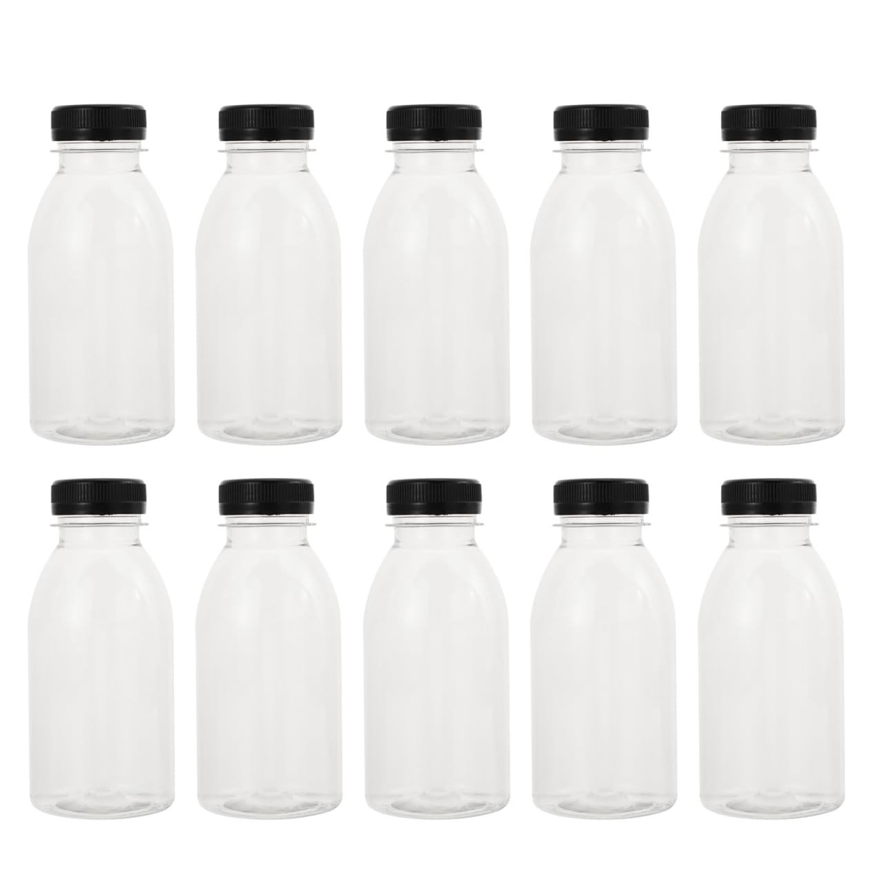 Houstool - 10 bottiglie di succo in plastica, riutilizzabili, trasparenti, con coperchi vuoti, quadrati, per succhi e altre bevande, 300 ml