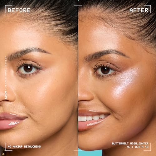 NYX Professional Makeup Highlighter für das Gesicht, Butterweiche Textur, Mit pflegender Sheabutter, Mangobutter und Mandelbutter, Vegan, Buttermelt Highlighter, Farbe: No 1 Butta