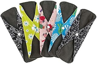5 Pack Reusable Cloth Sanitary Towels with Bamboo Charcoal Washable Waterproof Menstrual Absorbent Pads for Medium,Heavy Flow Night Washable Cloth Menstrual Sanitary Towels