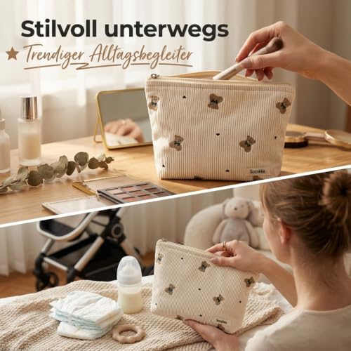 IUSOT Petite trousse de maquillage pour femme - Pour pinceaux de maquillage de 26 cm - En velours côtelé - Pour sac à main - Trousse de toilette - Motif ours - Mini sac à langer – vue 6