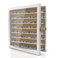 Large Display Case for 1/64 Scale Model Cars, Wall-Mounted or Freestanding Wood Display Cabinet for Hot Wheels, Mini Toys, Minifigures, UV Protection Shadow Box, Display Case, White