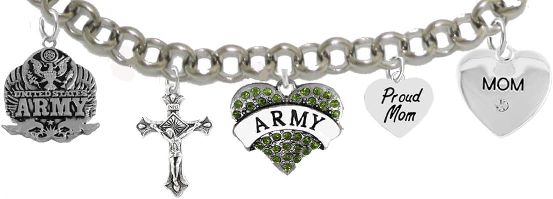 Cardinali Jewelry Proud Army Mom Heart Bracelet, Hypoallergenic, Will NOT Irritate Anyone with Sensitive Skin. Safe- Nickel, Lead and Cadmium Free