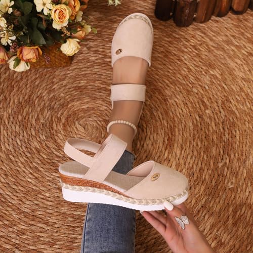 Sandalias casuales de mujer con punta cerrada y cuña tejida para el día a día 3