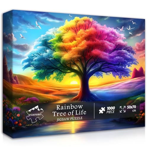 Rainbow Tree of Life Puzzles for Adults 1000 Pieces, Colorful Landscape Gradient Jigsaw Puzzle, Tree Nature Puzzle Scenery