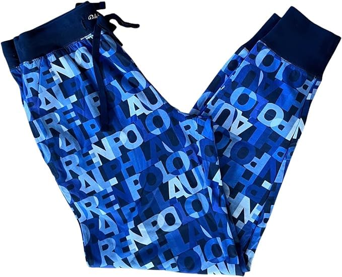POLO RALPH LAUREN Men's Tonal Monogram Blue Logo Print Sleep Jogger Pants Joggers (Extra Large)
