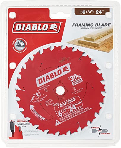 Freud D0624X Diablo 6-1/2-Inch 24-Tooth Atb Framing Saw Blade With 5/8-Inch Arbor, Multi #TOP1