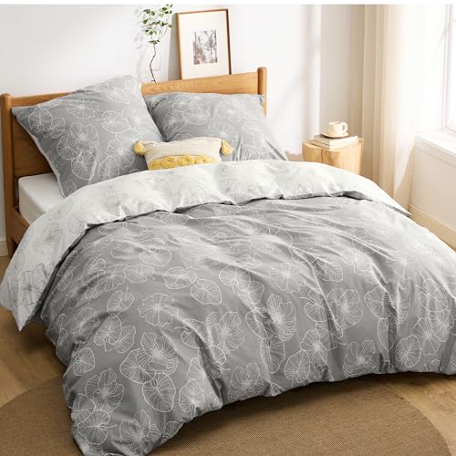 BEDSURE Bettwäsche 200x200 Baumwolle 3teilig - Grau Ginkgo – Ansicht 1