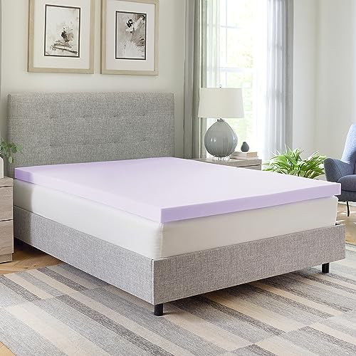 Bodipedic 3 Inch Lavender Memory Foam Mattress Topper, Lavender Infused Mattress Topper, Lavender Scented, CertiPUR-US Certified Foam, Purple