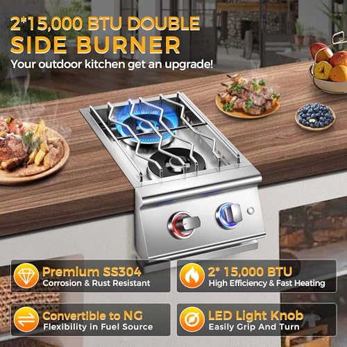 Duty Heavy 304 Stainless Steel 2x15,000BTU Side Burners for Outdoor Kitchen