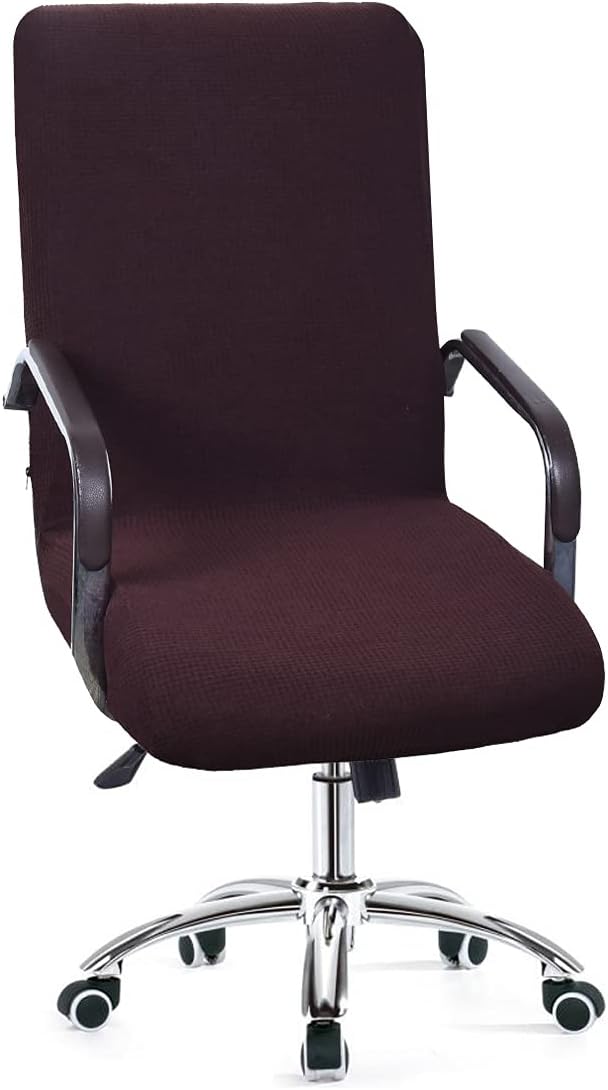 Waterproof Polyester Office Chair Cover, Stretch Washable Removable Computer Chair Cover,Dark Coffee,L