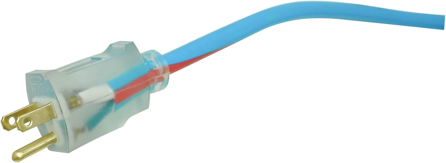 Southwire Outdoor Extension Cord - Reliable High-Visibility Power Solution - Waterproof Vinyl Jacket - Reinforced Plug - Made in the USA - 12/3 SJTW - Blue & Red - 50 Feet
