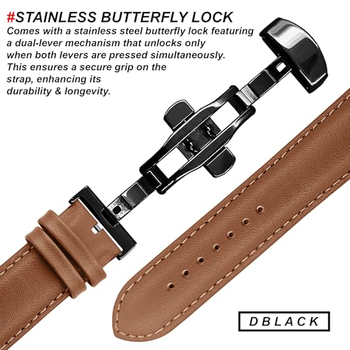 Image of DBLACK ''NAGATA3'' Leather Watch Strap with Butterfly Lock, Minimalist Design Watch Belt / / For 18mm, 20mm, 22mm, or 24mm Watch Band (Choose Your Size & Color)