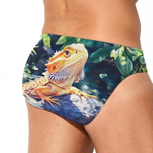 Bearded Dragon on Rock Mens Swim Briefs Bikini Sexy Low Rise Trunks Swimsuit Bathing Suit Beach3
