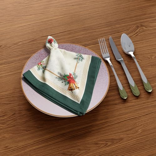 Image of Cloth Napkins Set of 4-100% Cotton Fabric - Floral Boho Decorative Dinner Table Kitchen Everyday Party Picnic Cocktail Napkins - Washable Reusable - Moss Green (White Green) - 18x18 inch