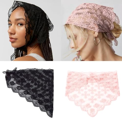 Elegant French Lace Triangular Scarf for Women Girl with Flower Pattern Lace Head Wrap for Outdoor Travel and Vacation2