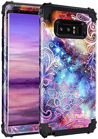 Casetego Compatible with Galaxy Note 8 Case,Floral Three Layer Heavy Duty Hybrid Sturdy Shockproof Full Body Protective Cover Case for Samsung Galaxy Note 8,Purple Mandala