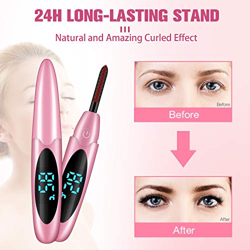 Heated Eyelash Curler, Type-C Rechargeable Electric Eyelash Curler for Women, Portable Mini Lash Curler Tool with LCD Display for Quick Heating,Natural Curling,Long Lasting, for Girls Gift-Pink