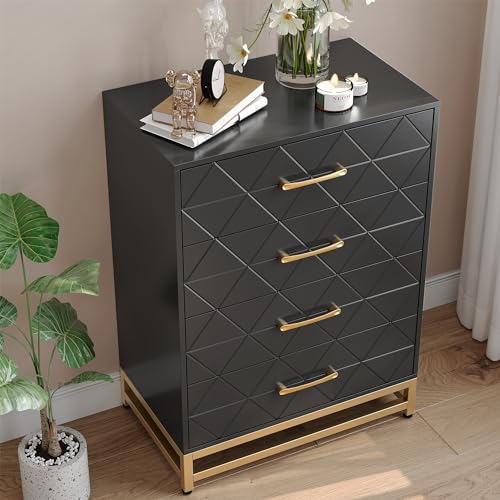 Cómoda moderna con 4 cajones de madera grandes para almacenamiento 6