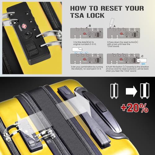 Image of KEYTANG SmileLine 3-Piece Luggage Set Lightweight Hardside Suitcase TSA Lock Spinner Wheels, 20 inch Expandable Carry-On Luggage with Quick Access Front Open Pocket, Bonus Makeup Bag,Yellow