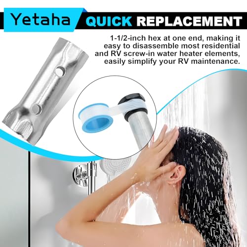 Image of Yetaha RV Water Heater Elements Include 2 Anode Rod 1 Electric Water Heater Element 1 Dual Hex Wrench and 1 Tape Replacement Kit, Heating Element Compatible with Suburban RV Water Heater