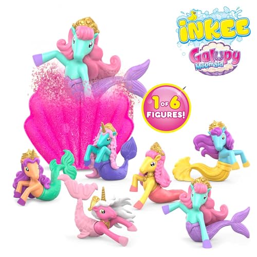 INKEE Surprise GALUPY MERMAID | Einhorn Badebombe mit Überraschung, Kinder Badekugeln in Muschelform mit Meerjungfrau Figuren & Zuckerwatte Aroma