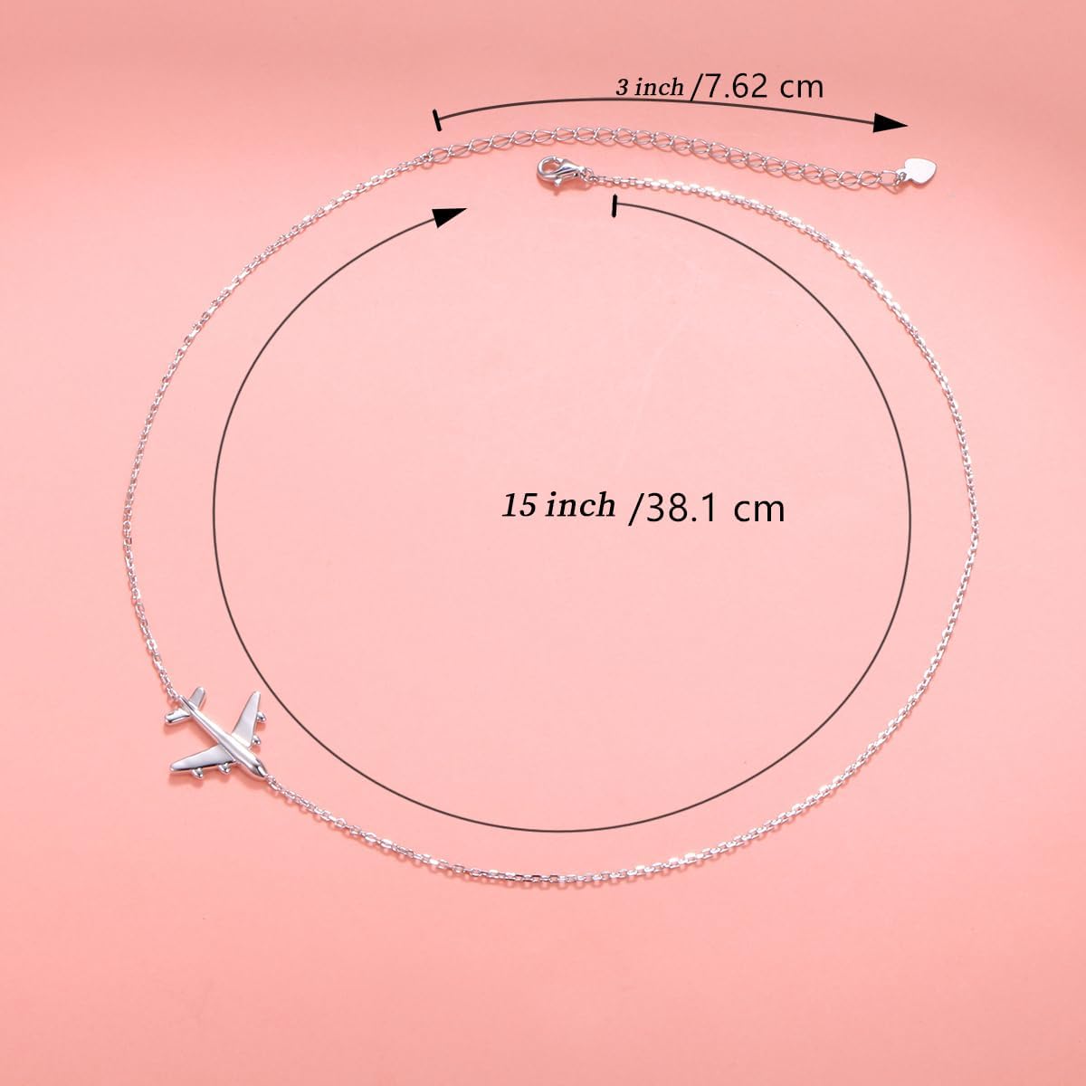 FLYOW Airplane Sideways Choker Necklace S925 Sterling Silver Aircraft Jelwery Adjustable Clavicle Necklace 15+3 Inch for Women Lady, Best Gifts for Stewardess Flight Attendants - Image 6