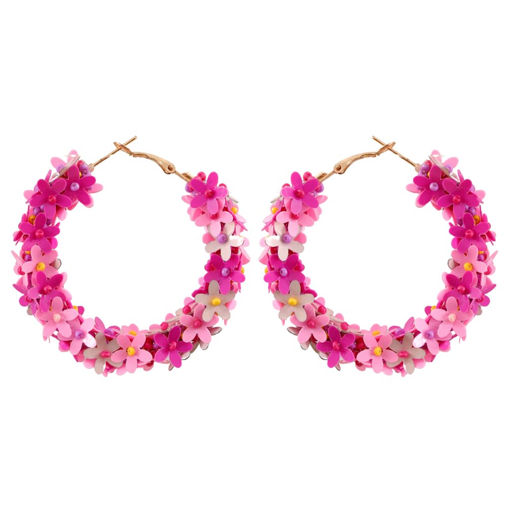 Vientiq Beaded Pink Floral Hoop Earrings (B0CRDND4VX) Amazon Price History, Amazon Price Tracker