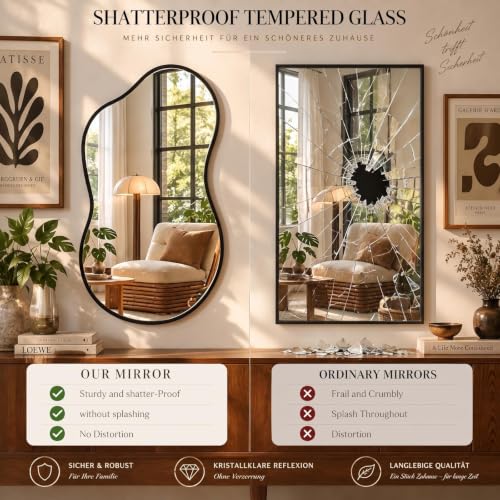 Clevich Spiegel Asymmetrisch 50 x 91 cm Rahmen Alu, HD Glas Wandspiegel – Ansicht 6