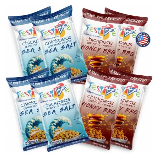 Image of Snack Festive Sea Salt & Honey BBQ Pack Roasted Chickpea Snacks, 8 Bags 1 oz Crunchy Protein Garbanzo Beans, Healthy Nut Free Vegan Non-GMO Soy-Free Balanced Macro