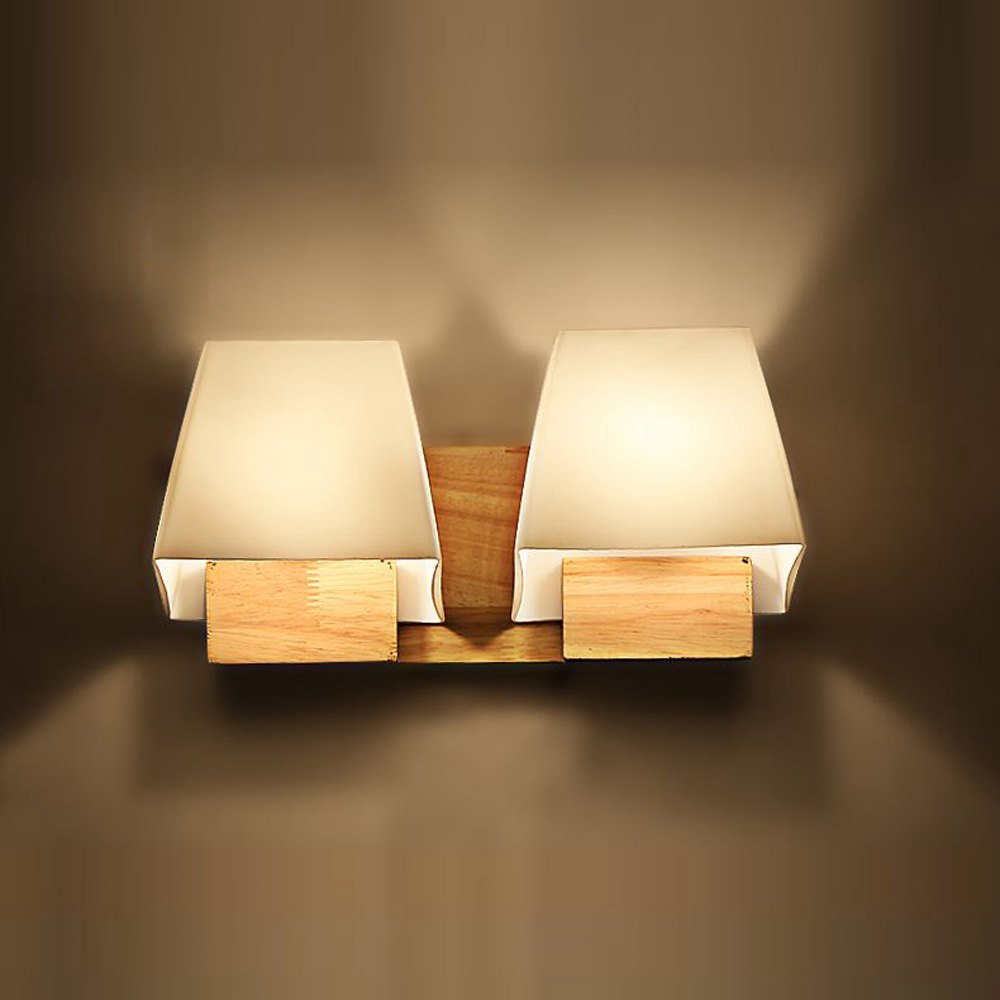 Trapezio in legno in vetro moderno cubo Camera bedsides lampada da parete prima specchio da bagno corridoio balcone corridoio illuminazione a parete Fissaggi 2 Heads