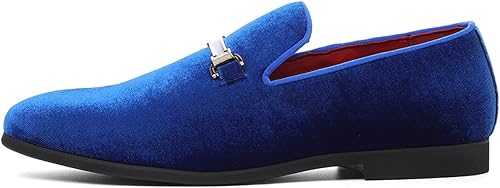 Miniatura 2 de Zapatos de vestir azules para hombre, mocasines de terciopelo para baile de graduación, zapatos de boda rojos, zapatos planos de conducción para
