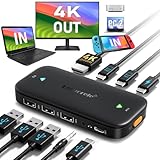 USB C 切替器 HDMI モニターを2PCで共有 Mac mini用 KVM スイッチ 2入力1出力 USB-A×3 + UsB-C×1 4K@60Hz対応 HDMIディスプレイ モニタ/キーボード/マウス/コンコロールを共有 Window/MAC/2台のコンピュータ/Steam deck/Switch1用 USB-C ケーブル2本付き