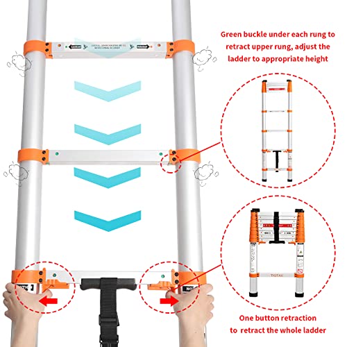 Tiqtak One-Button Retractable Telescoping Attic Ladder 8.5 Ft Aluminum Extension Collapsible Ladder Heavy Duty 330Lb Max Capacity Folding Telescope Ladder Portable For Household Or Rv Work #TOP3