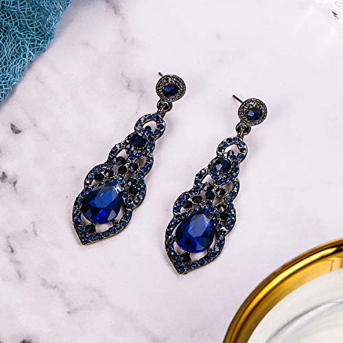 BriLove Women's Wedding Bridal Crystal Art Deco Teardrop Hollow Chandelier Dangle Earrings4
