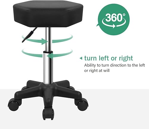 Miniatura 4 de FURWOO Taburete con ruedas hexagonales con ruedas para spa y salón de masaje, color negro
