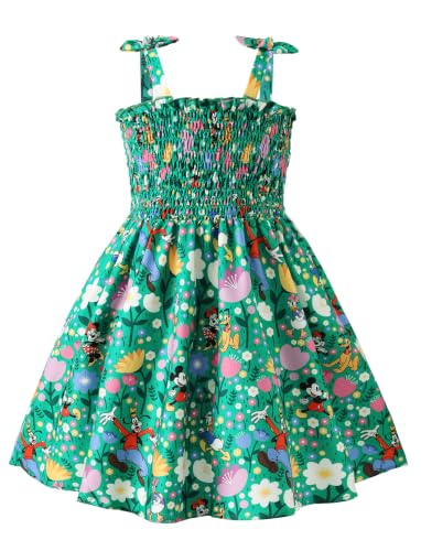 Image of Disney Princess Frozen Elsa Minnie Stitch Toddler Girl Dress Bow Tie Straps Smocked Summer Outfit Birthday Party Clothes 2-9Y