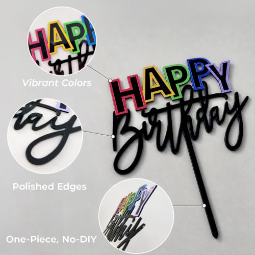 Apluselection Happy Birthday Cake Topper, 7.5"x6" Acrylic Black Decoration by Apluselection - Used condition - Image 4