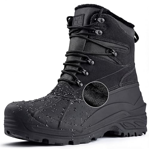 FREE SOLDIER Mens Snow Winter Boots for Men Warm Fleece Lining Winter Ski Shoes Waterproof Insulated Booties(Black,11)